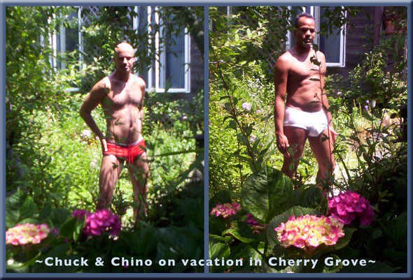 Chuck and Chino on vacation in Cherry Grove, NY